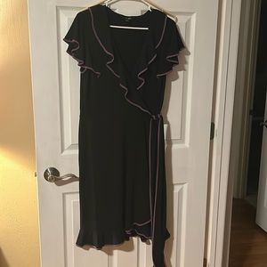 East 5th black and purple dress with belt.